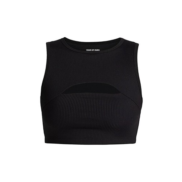 Year Of Ours Ribbed Cutout Sports Bra Black XS Nylon/Spandex $75 NWT - Picture 7 of 8